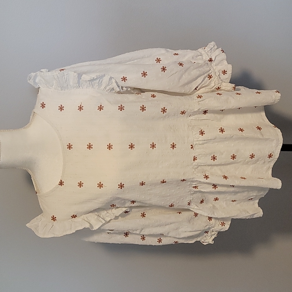 Universal Thread Ivory Blouse with Rust Floral Design